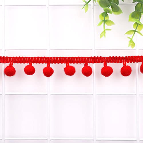 5 Yards 12mm Pompons Borte zum Basteln,Dekoband Mit Bommeln Bälle Pom Poms Fransenborte Zierband Dekoborte Nähzubehör für DIY Basteln Apparel Kleidung,Kostüme,Nähen,Dekoration,Rot