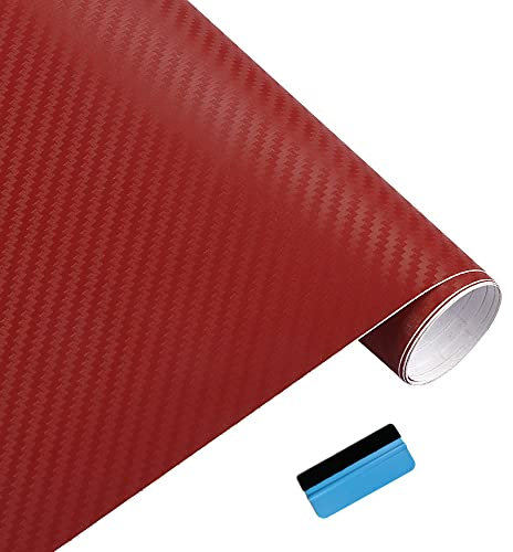 NewL 3D Carbon Fiber Vinyl Wrap Roll with Air Release Bubble Free Adhesive Film Contain Installation Tools (Red, 30cm x 150cm)