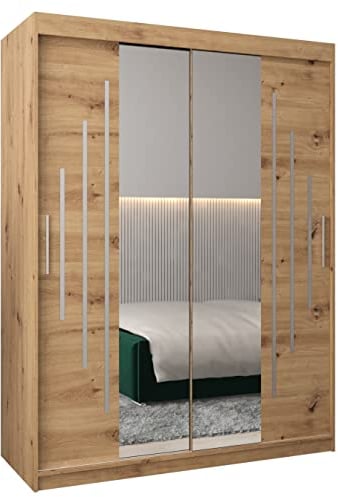 MEBLE KRYSPOL York 1 150 Schlafzimmerschrank mit Zwei Schiebetüren, Spiegel, Kleiderstange und Regalen – 150x200x62cm - Artisan