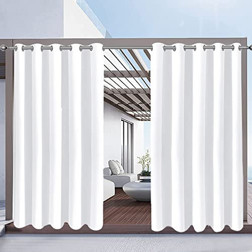 Rosnek Outdoor Curtains Waterproof,Thermal Insulated Pergola Blackout Gazebo Curtain Waterproof Windproof with Eyelet for Patio/Garden/Pergola,White,71W''x 84L'',1 Panel