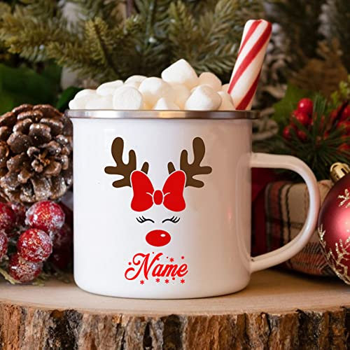 Tasses personnalisées en émail de cerf/Nom personnalisé tasse de chocolat au chocolat chaud de Noël boire du lait tasses de poignée de frère et sœur cadeaux de Noël pour les enfants tasse ta