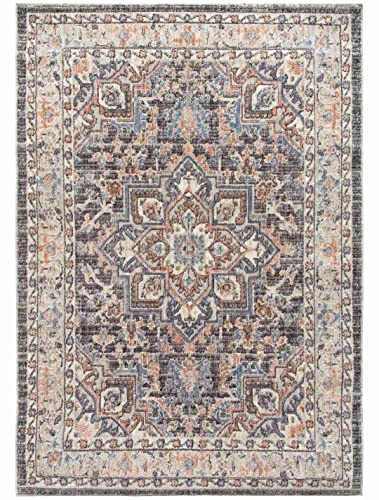 SrS Rugs Vintage Rugs for Living Room, Bedroom, Dining Room, Kitchen Room - Boho Distressed Traditional Faded Ikat Style Multicoloured Design Smooth Soft Low Pile (Eco Bhutan, 160 x 230 cm)