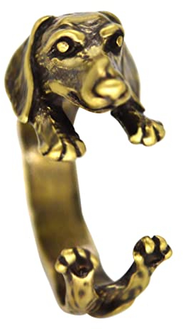 Dackel Haustier Hund Tier Ring Modeschmuck Wurst Hund Punk offen Verstellbarer Ring Wurst Hund offen Trend Ring Ringe Für Und Frau (Gold, One Size)
