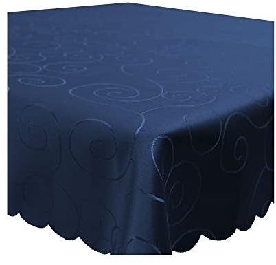 Tischdecke Damast Ornamente Circle, 135x200 cm Dunkelblau, edel bestickte Tischdecken, Tischdeko Wohnzimmer Esszimmer, Tischtuch Bügelfrei und Fleckenabweisend, pflegeleicht waschbar