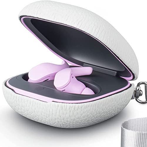 Miimall Compatible with Beats Fit Pro Case, Genuine Leather Protective Skin Case Cover with Anti-Lost Strap, Skin-Friendly Anti-Drop Shockproof Full Protective Cover for Beats Fit Pro- Gray White