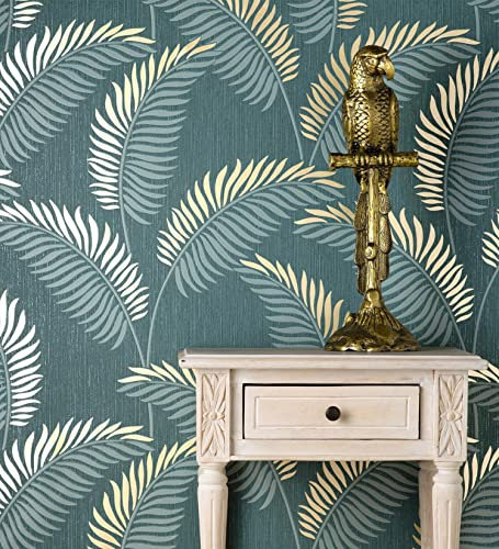 GAULAN 681289 - Carta da parati lavabile in vinile tropicale di foglie in rilievo dettagli metallizzati per pareti soggiorno cucina bagno corridoio sala - Rotolo di 10 m x 0,53 m