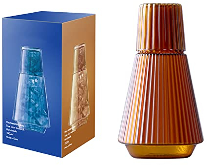 Juego de Jarra Y Vaso de Agua de Noche Vintage de 34 Oz, Jarra de Agua de Noche de Cristal a Rayas Clásicas con Vaso de Vaso, Jarra de Agua de Cristal Transparente para Mesita de Noche de(Ámbar)