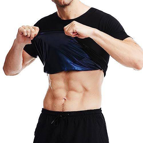 Herren Sauna Weste Schweiß Sauna Shirt Body Shaper Fitness Thermo Workout Tank Top Shapewear Sauna Schwitzanzug Körperformer Abnehmen Bauch Polymer Sauna Hemd Männer Kurze Ärmel Sauna T-Shirts B L/XL