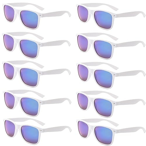 FSMILING 10 Stück Weiße Sonnenbrille Set Festival Sonnenbrille Brille Weiss Verspiegelte Sonnenbrille Party Pack Für Damen Herren Party Brillen Hochzeit Beach Pool Sommer Party