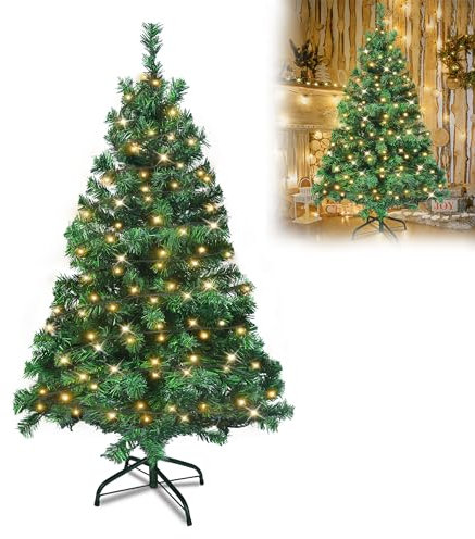 YRHome 180cm Grün PVC Künstlicher Weihnachtsbaum mit Beleuchtung - 250 Leuchten LED Christbaum Tannenbaum künstlich Weihnachtsbäume mit Metallständer für Weihnachten Dekoration