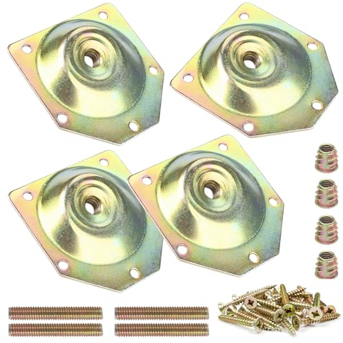 HUTLON 4 Sets Leg Mounting Plates, Table Leg Mounting Plate 12 Degree Angled Furniture Leg Attachment Plates Metal Table Leg Brackets Hardware Heavy Duty T-Plates with Screws for Sofa, Cabinet, Seat