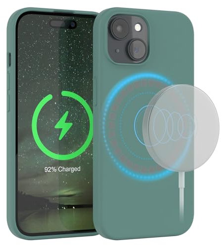 EAZY CASE - Silikonhülle für iPhone 15 Hülle mit MagSafe Silikon Case Grün weich stoßfeste Handyhülle iPhone 15 Schutzhülle mit Kameraschutz Dünn Premium Schutz Cover TPU Phone Bumper in Dunkelgrün