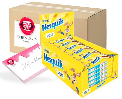 Pere's Candy Bundle für Nesquik Wafer 30 x 26g leckerer Waffelriegel Vollmilchschokolade + Pere's Candy Notepad DIN A7-25 Blatt