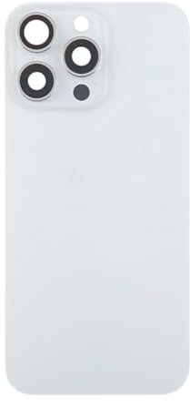 fonefunshop Glas Rückseite Kompatibel mit iPhone 15 Pro Weiß Titan Akku Tür Kamera Objektiv Blende Magnetismus Ring + Metallplatte Einfarbig Ohne Logo, gb15prowht