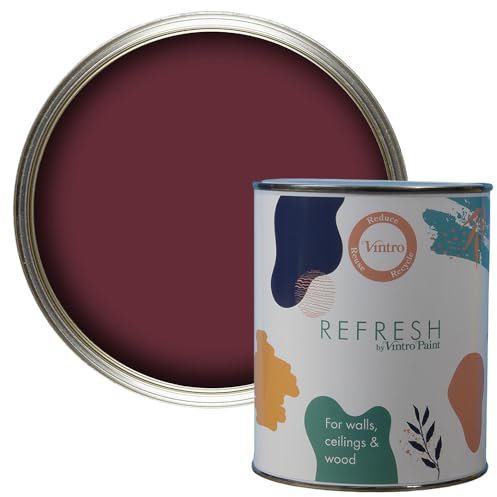 Vintro Paint Refresh Red Matt Finish for Furniture, Walls, or Wood, Interior Use 1 Litre (Wine Red)