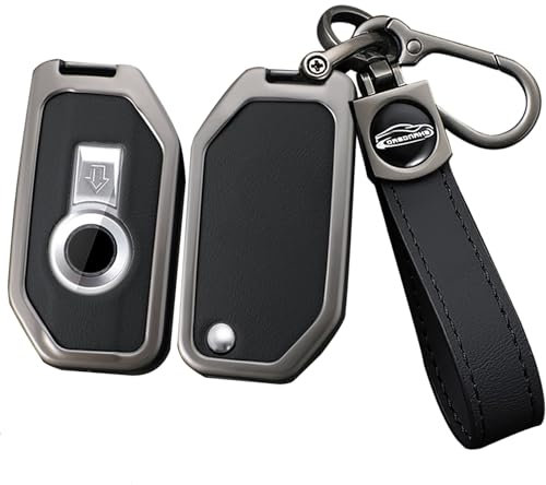 ontto Coque de clé en cuir avec porte-clés pour accessoires de moto BMW, Porte-clés A Noir