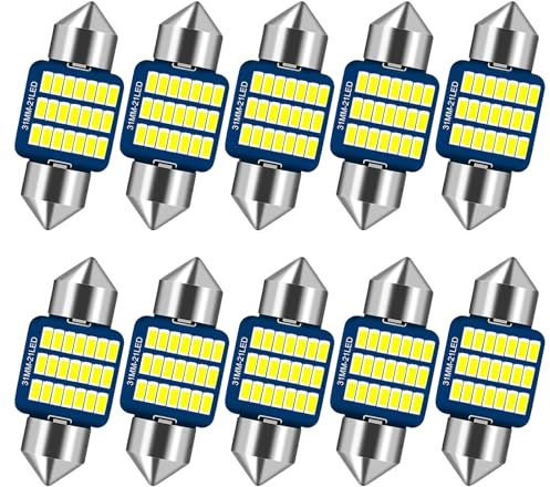 NEOVSUNY LED Innenbeleuchtung Auto, 10 Stück 31MM Auto Innen Beleuchtung, 12V Auto-LED-Glühbirne Innenraum, Canbus Fehlerfrei Innenraumbeleuchtung Birne, Auto LED-Lampe Ambientebeleuchtung, Weiß