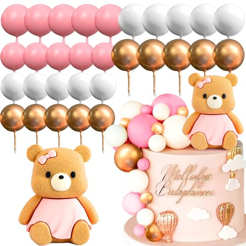JeVenis Pink Teddy Bear Cake Decorations Teddy Bear Birthday Cake Topper Teddy Bear Baby Shower Decoration Baby Girls Cake Toppers