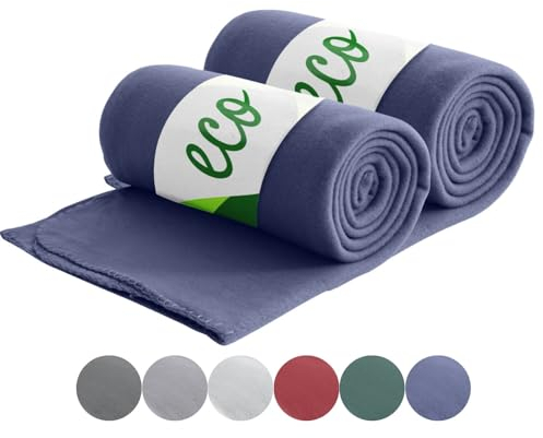 wometo 2er Set Eco Fleecedecken aus 100% recyceltem Material + OekoTex und GRS Zertifiziert 130x160 cm ca. 400 g - dunkelblau mit Anti-Pilling und Kettelrand