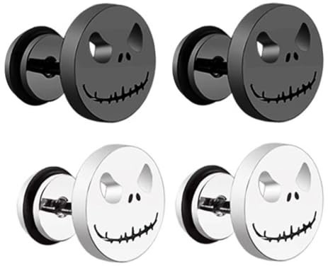 WBZOWRB 2 Paar Ohrringe Männer, Ohrringe Schwarz, Herren Ohrringe, Klein Monster Ohrstecker Herren Damen, Gestüt Ohrringe Edelstahl, Ohrschmuck, Rock Punk Ohrringe Herren(Schwarz/Silber)