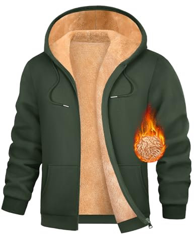 heekpek Felpa Uomo con Zip e Cappuccio Invernale Caldo Giacca di Felpe in Pile Uomo Felpe con Cappuccio Casual Giacchina Hooded Jacket con Cerniera, Verde Scuro, XL