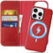 SHIELDON Case for iPhone 16 Pro, Genuine Leather Detachable 2 in 1 Wallet [Wireless Charging][Kickstand][RFID Blocking][Card Holder] Magnetic Protective Case Compatible with iPhone 16 Pro - Retro Red