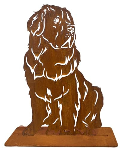 Terma Stahldesign Rost Neufundländer Hund Lebensgroß 90 cm Handmade Germany tolle Gartendeko aus Metall Figur deko Geschenk Rostfigur Garten deko Gartenfigur, hundegrab deko