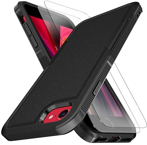 KaiMai for iPhone SE 3/2 (2022/2020), iPhone 8/7, 4.7-Inch[10 FT Military Grade Drop Protection] [Non-Slip] [2 pcs TPE HD Screen Protector] Heavy Duty Full-Body Shockproof Case-Black