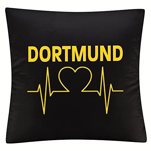 multifanshop Kissenbezug - Dortmund - Herzschlag - Druck gelb - Kissen Größe one Size schwarz