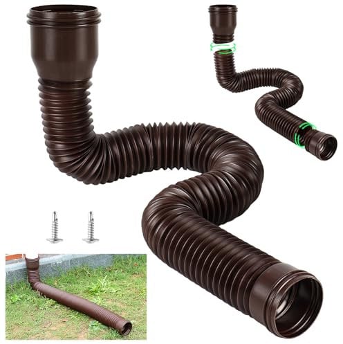 Estensioni per grondaie estensibili, tubo di scarico, 1 pezzo, per grondaia, tubo di scarico, flessibile, prolunga per grondaia, da 47 a 150 cm, con 2 adattatori, 2 viti (marrone)