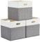 Mangata Cube Storage Boxes 33x38x33 cm, Large Fabric Storage Baskets for Kallax Box, Clothes Bins, Baskets, Chests,Toys (Grey/Cream White, 3Pcs)