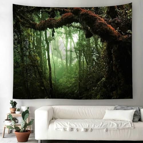 Wycian Wandbehang Jungle Wandteppich 350X256cm Grün Tropenwald Mikrofaser Wandteppich Yoga Upgrade Vertikale Ausrichtung Weich 230X150cm (Breite x Höhe)