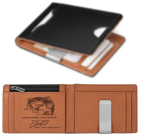 Maverton Slim Wallet mit Münzfach für 9 Karte - Geldbörse Herren aus echtem Rindsleder - Geschenke für Männer - personalisierte Geschenke für ihn - schwarz-braun