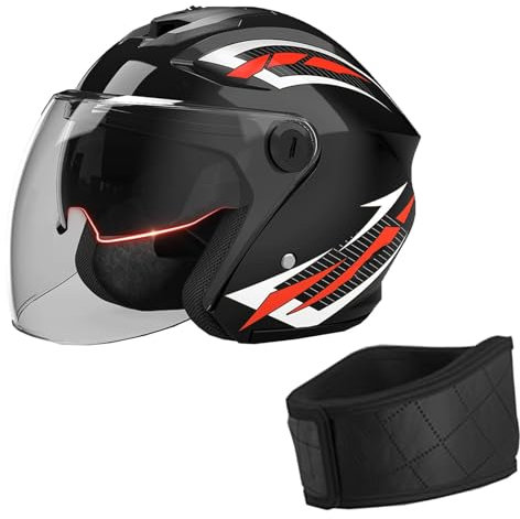 JATIBOSH Casco Semiaperto Adulto con Doppia Visiera, Casco Moto Demi-Jet Moto Cross Casco Scooter Caschi Motorino Vintage, Piloto Urbano Helm, Certificato ECE