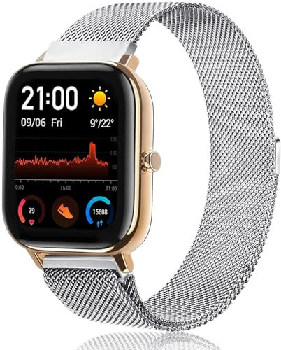 Mugust Armband für Amazfit GTS, Edelstahl Mesh Metall Ersatzarmband für Damen Herren, 20mm, Silber, Adjustable (152-243mm)