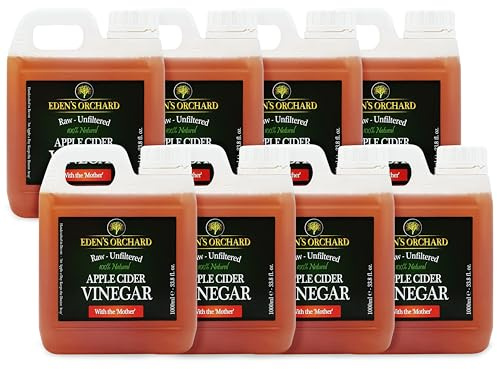 Eden’s Orchard Apple Cider Vinegar with the Mother | Raw and Unfiltered | 1 Litre Jerry Can | Pack of 8 | 8 Litres | 281.6 fl. oz. | 8000ml