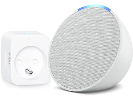 Echo Pop | Blanc + WiZ Prise Connectée, Fonctionne avec Alexa - Kit de démarrage Maison connectée