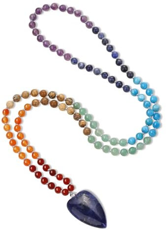 COAI Damen Handgeknüpft 108 Malakette aus 7 Chakra mit Sodalith 6mm Herzanhänger Perlenkette für Frauen