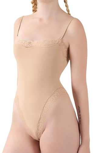 Spaghetti Strap Long Jumpsuit & Square Neck Short Romper Cami Bodysuit One Piece Lace Trim Shapewear for Women, 1b-a, M