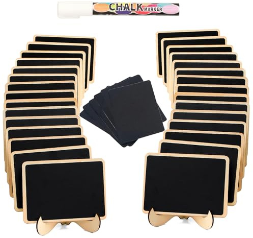 20 Pack Mini Kreidetafeln Schilder mit Staffelei stehen, kleine Rechteck Kreidetafeln Blackboard, Holz Tischkarten für Hochzeiten, Message Board Zeichen und Event-Dekoration, 1 Flüssigkeit Kreide