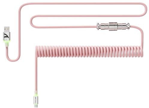 ATTACK SHARK C01Ultra Câble de Clavier Spiralé avec Éclairage RGB, Pro USB-C Câble pour Clavier Mécanique 8KHz, Type-C vers USB-A, Coiled Cable avec Connecteur D'aviation en Métal, 56.5In - Rose