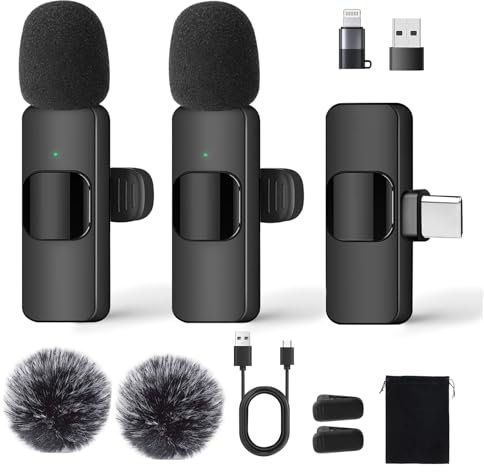 JaneYi Microphone Cravate sans Fil 3-en-1 Micro-Cravate USB-C Mini Micro Portable avec Pare-Vent Microphone À Clipser pour iPhone/Android/PC pour TikTok Youtube Enregistrement Vidéo