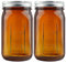 HAYHOI 2 Pack Mason Jars 1000ml, Amber Wide Mouth Canning Jars with Airtight Lids, 32oz Glass Pint Jar with Bands Labels Brush, Large Storage Quart for Jam Fermenting Preserving