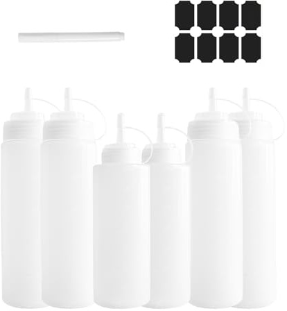 midgreyeye 6 aceitera plastico 4 unidades de 500 ml y 2 unidades de 360 ml, capacidad total 2720 ml, botellas para salsas y especias, biberon aceite, biberon cocina, botella dosificadora(18oz + 12oz)