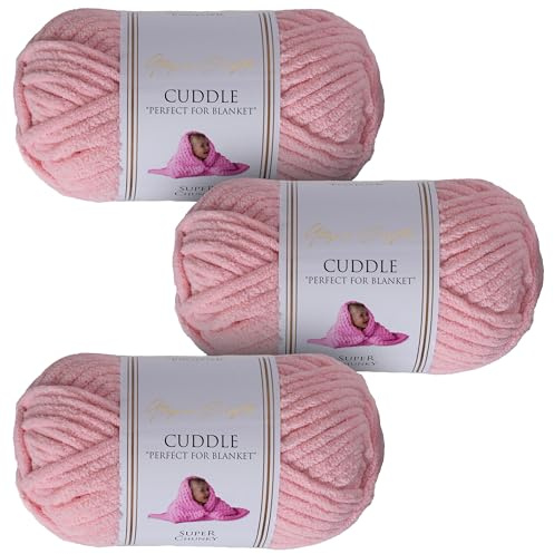 Utopia Crafts Cuddle Super Chunky Chenille Garn Zartrosa, 100 g Knäuel, 60 m, Flauschiges, Dickes Strickgarn Häkelgarn, Maschinenwäsche, Stricken Häkeln für Anfänger, Wollalternative, 3er-Pack