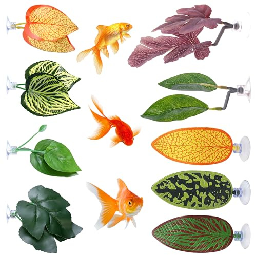 PYSEOSISE Betta Bett Blatt Hängematte, 9 Stück Betta Fish Leaf Pad, Plastik Betta Hammock Leaf Bed mit Saugnapf Aquarien Zubehör Deko zur Simulation Natürlicher Lebensräume
