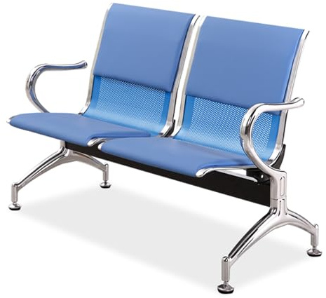 PJWDMWA Wartezimmerbank, Wartezimmer Stühle aus PU-Leder Mit Armlehnen, 2-Sitzer-Sitzbank mit Lehne für Büro, Krankenhaus, Flughafen, Bank(Blue)