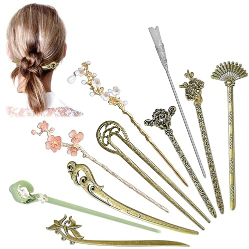 Tkxjry 10 Piezas Palitos de Pelo Vintage, Palillos para el Cabello, Horquilla China Vintage, Palillo Metálico el Cabello, Horquilla Antigua, para Cabello Decorativo Peinado Fijo para Mujeres niñas