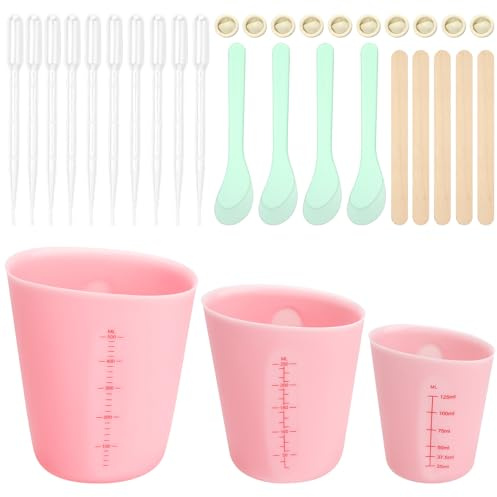GZRXIOUS Silikon Messbecher Set 3 Stück,Gießformen Silikon Mischbecher Epoxidharz Rührbecher Silikonbecher mit Mischstab, Tropfer, Fingerbetten,Mini Spatel für DIY Basteln Formen(125ml 250ml 500ml)