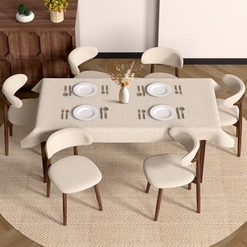 ＴＡＫＵＭＩ∞Ｘ Esszimmerstühle 6er Set Stühle Esszimmer Modern Esszimmerstuhl Holz Küchenstühle 6er Set Leinen Stoff Gepolstert Dining Chair Armlehnstuhl Beige Gebogener Rückenlehne für Zuhause, Restaurant